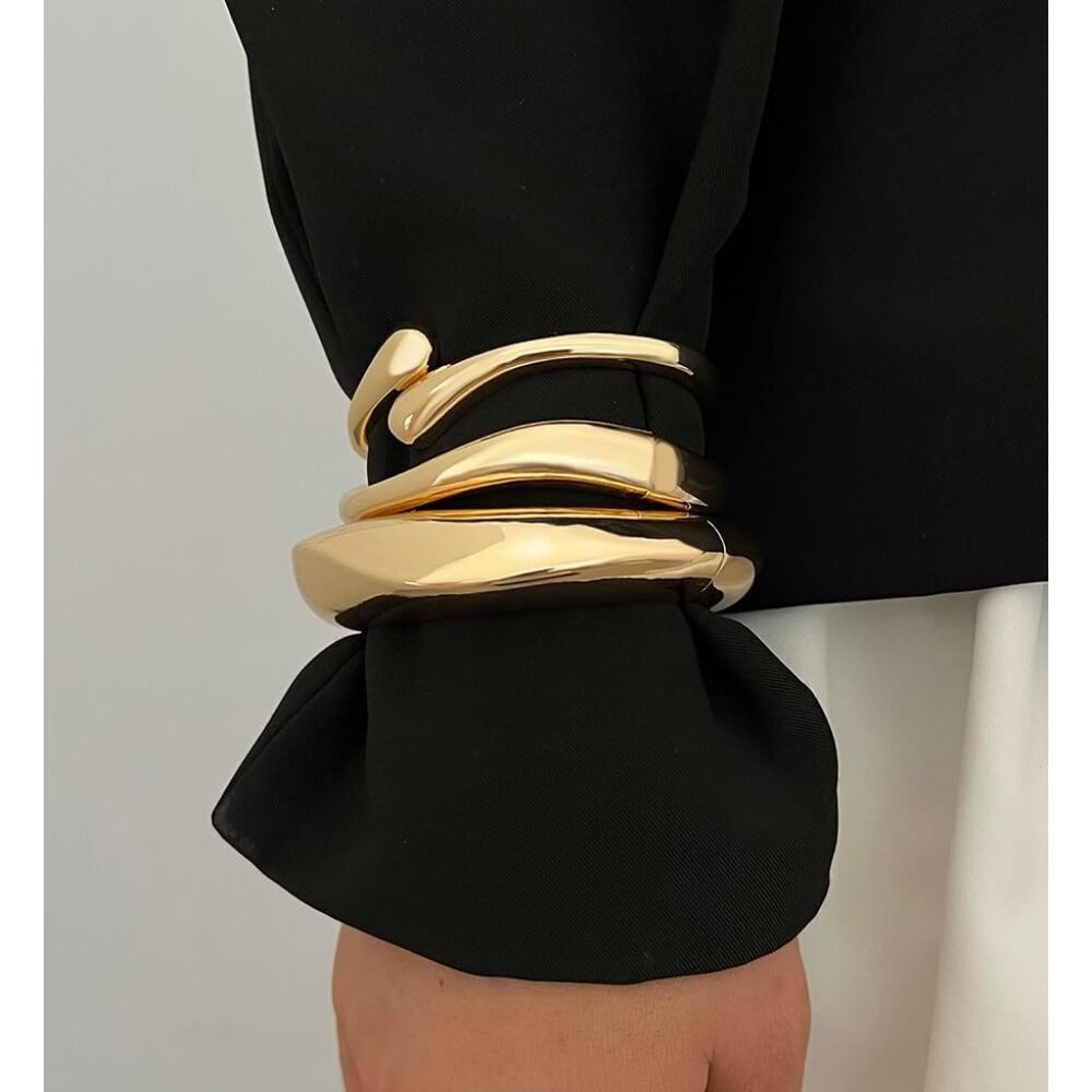 Gold Bangle Bracelets Dainty Stackable Chunky Jew… - image 3